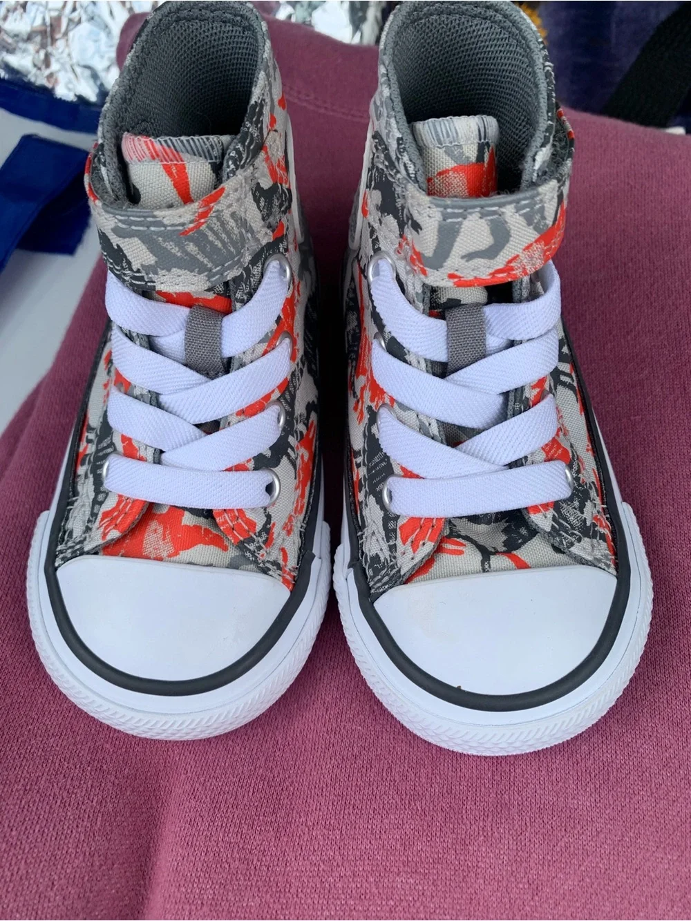 Converse Kids High Top Sneakers - White, Gray & Orange Print
